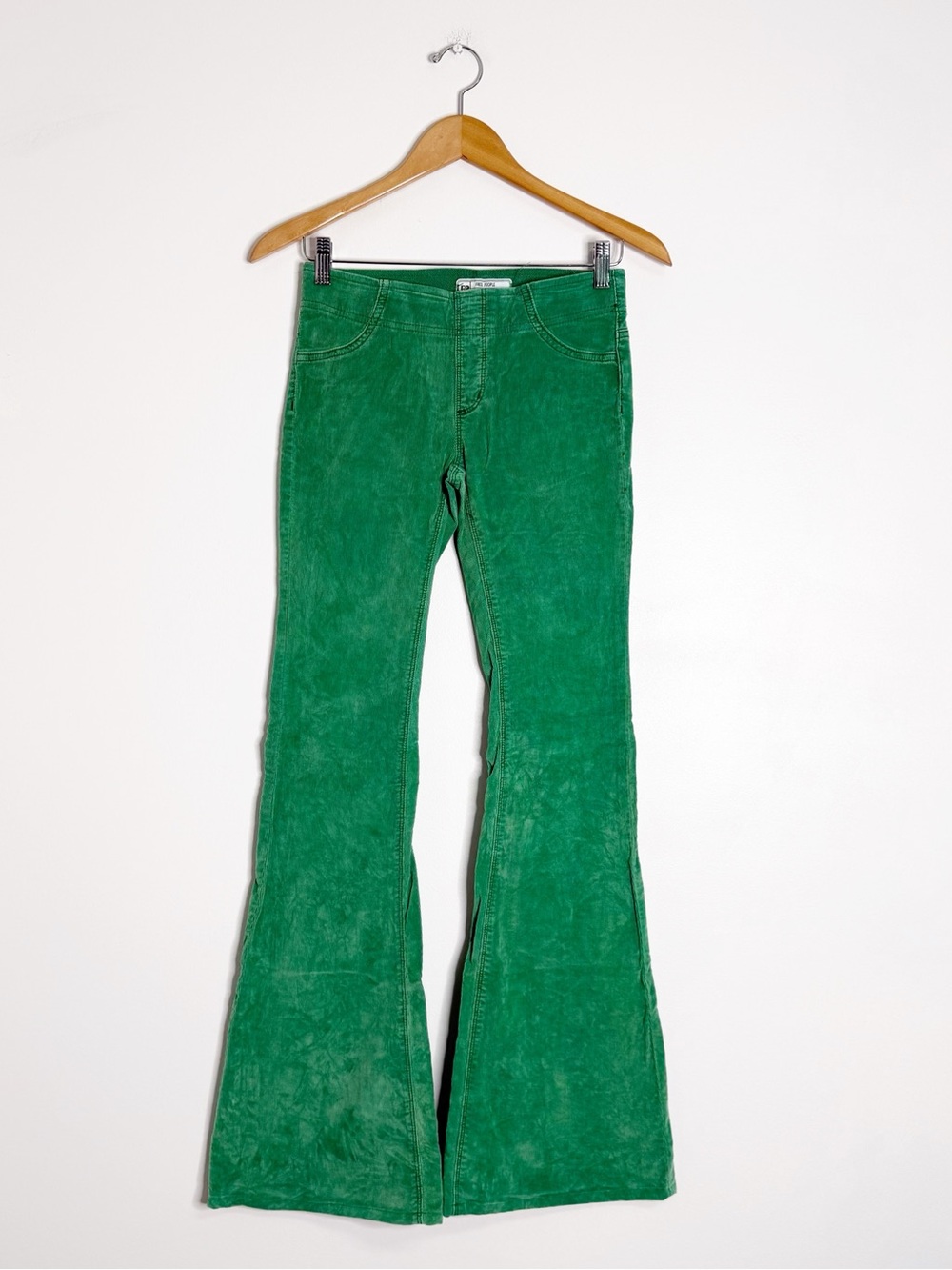 Free People Pull-On Flare Corduroy Pants Size 25 Bright Green Low Rise